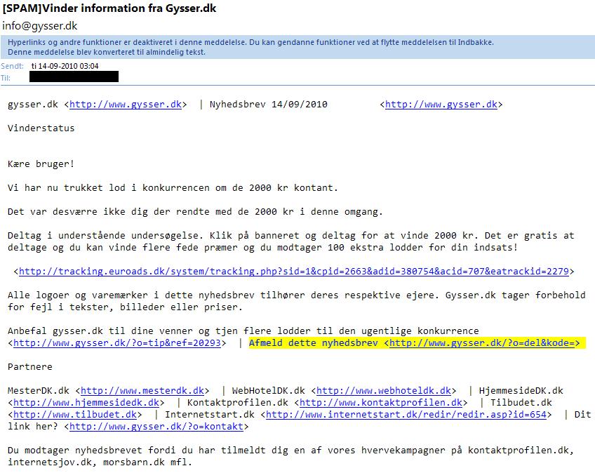 Gysser.dk sender spam